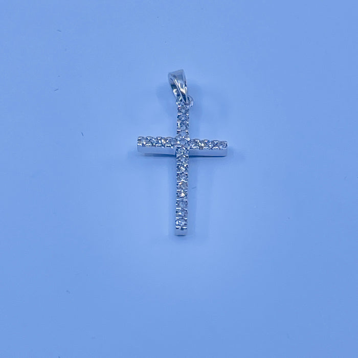 14kt White Gold .11ctw Diamond Cross