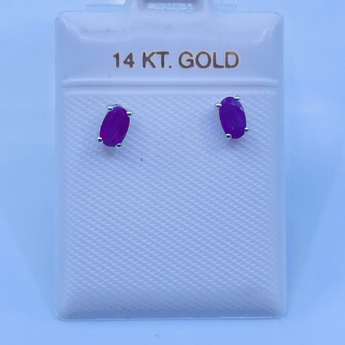 14kt White Gold 5x3 Oval Ruby Earrings