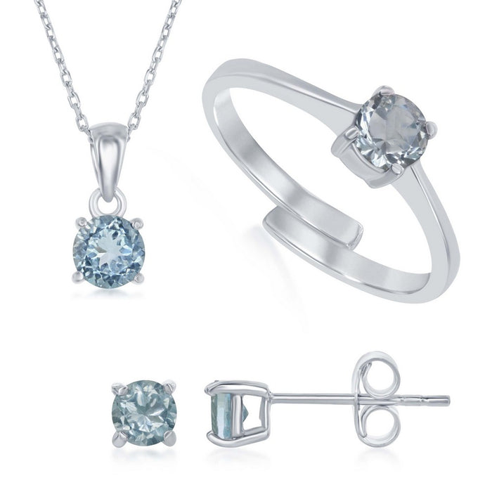 Sterling Silver "March Birthstone" Blue Topaz Set