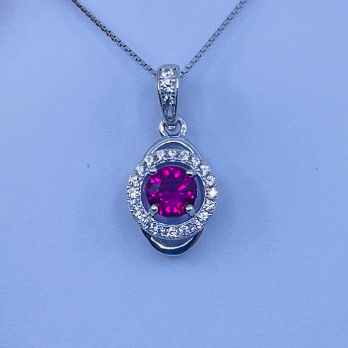 Sterling Silver Lab Ruby Pendant with cz side stones