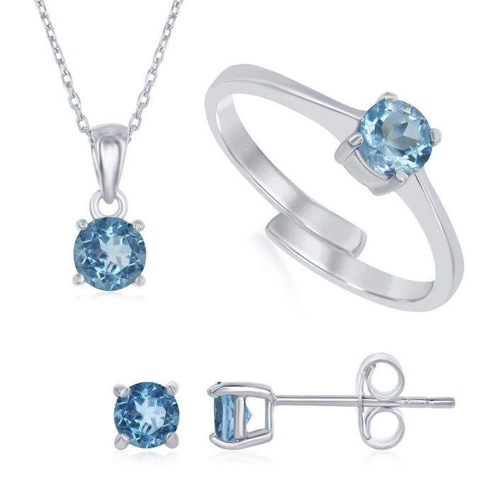 Sterling Silver "December Birthstone" Swiss Blue Topaz Set