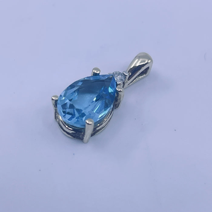 14kt Yellow Gold Blue Topaz and Diamond Pendant