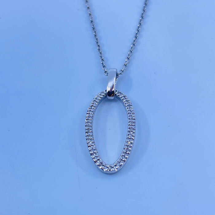 Sterling Silver Oval drop diamond Pendant .08ct