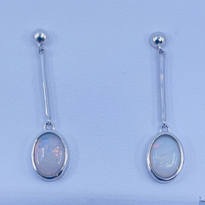 Sterling Silver bezel 5x7 oval Opal drop earrings