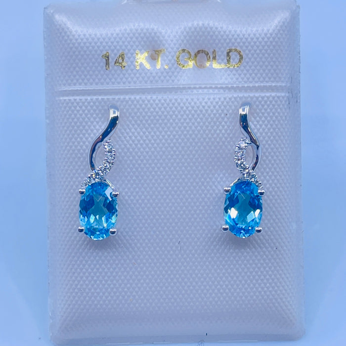 14kt White Gold Blue Topaz and Diamond drop Earrings