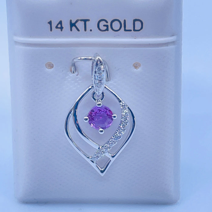 14kt White Gold .30ct Pink Sapphire and 13 Diamond Pendant