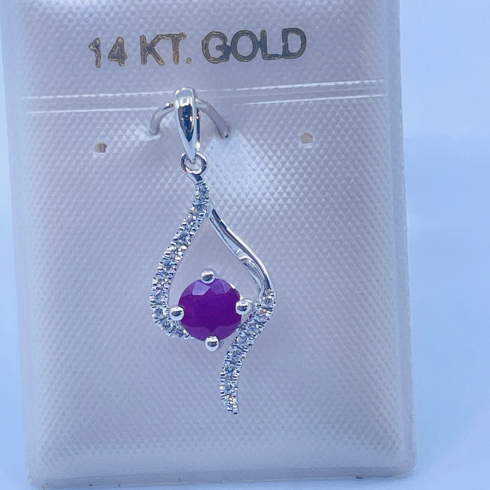 14kt White Gold .35ct Ruby and 19 Diamond Pendant