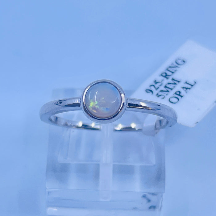 Sterling Silver 5mm bezel set round Opal ring