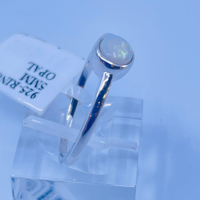 Sterling Silver 5mm bezel set round Opal ring