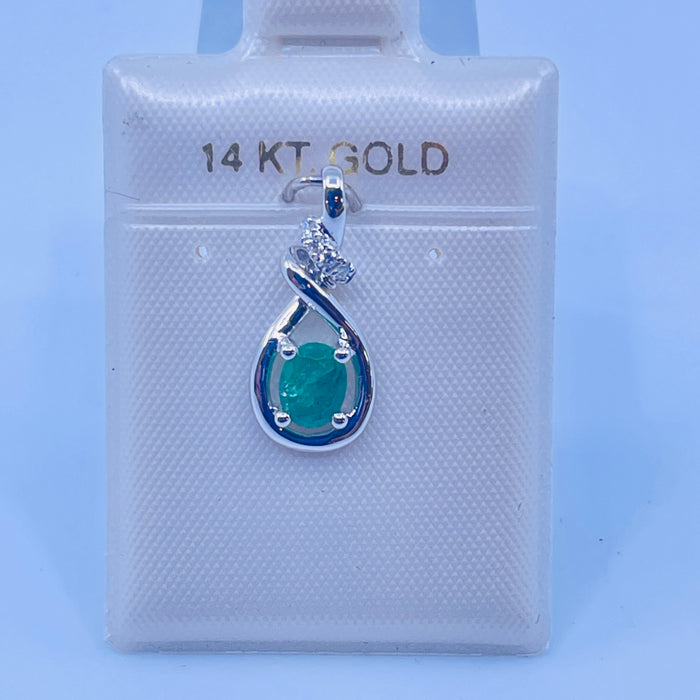 14kt White Gold .25ct Emerald and Diamond Pendant