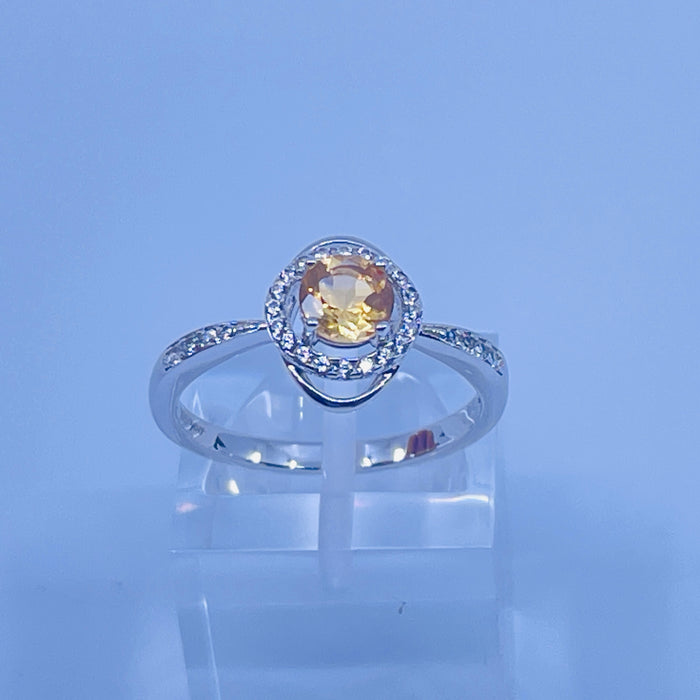 Sterling Silver Citrine with cz side stones