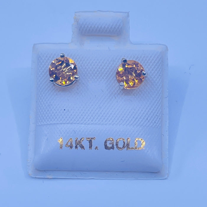 14kt White Gold Citrine 5mm round Earrings