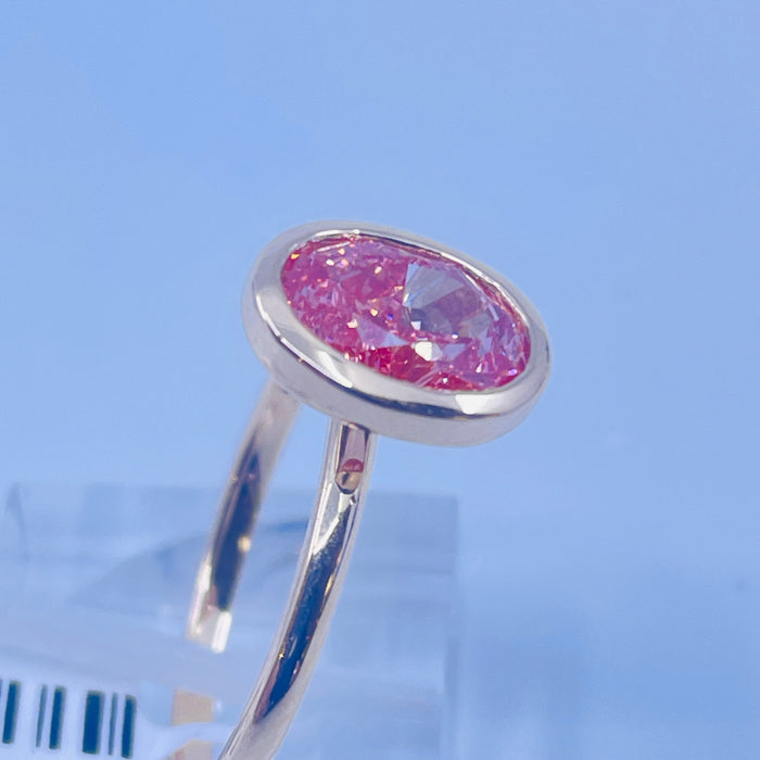 14kt Yellow Gold bevel set 2.09ct Oval lab grown Pink Diamond Solitaire