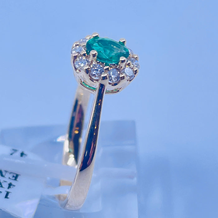 14kt Yellow Gold Emerald and Diamond halo ring