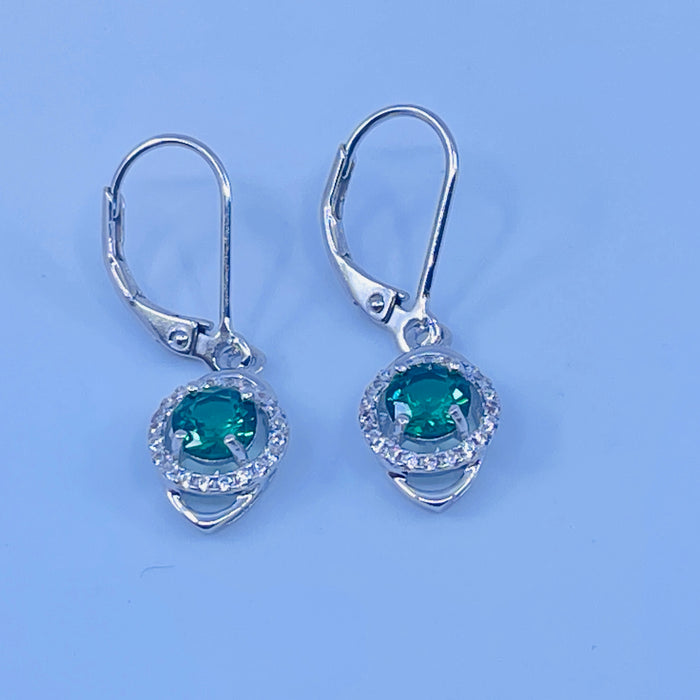 Sterling Silver Lab Emerald Earrings with cz side stones