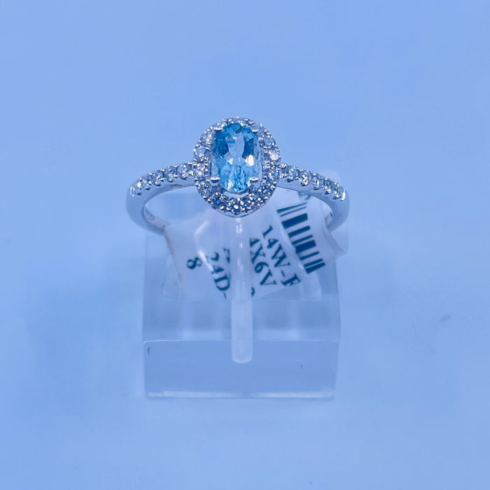 14kt White Gold .41 ct Aquamarine and 24 diamond Diamond Ring