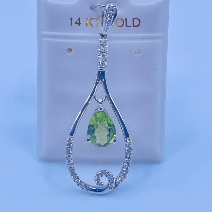 14kt White Gold 1.49ct Peridot and 33 Diamond Pendant
