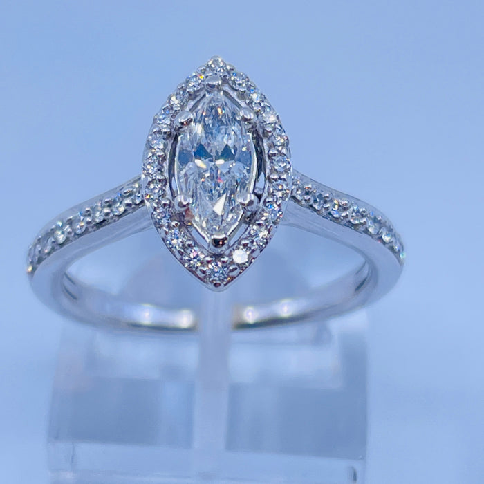 14kt White Gold Marquise Diamond halo engagement ring