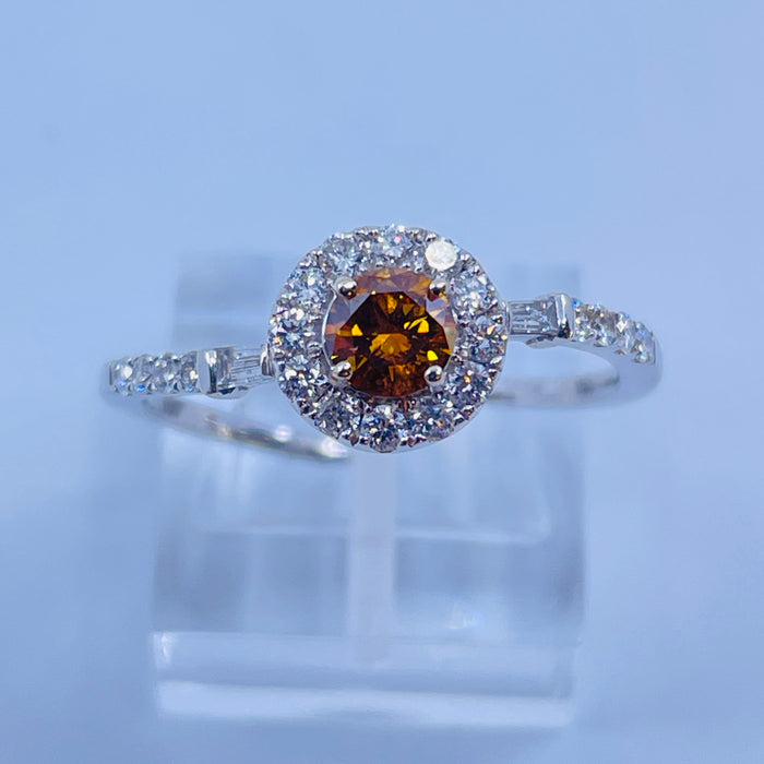 14kt White Gold halo ring with .35ct natural Orange center  .50 ctw