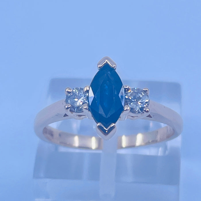 14kt Yellow Gold Marquise Blue Sapphire and Diamond ring