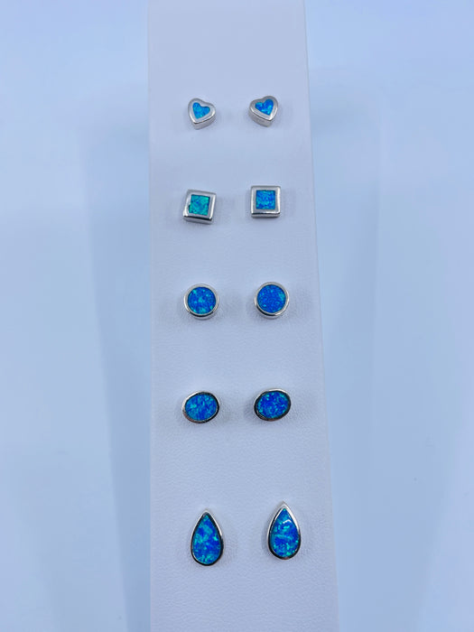 Sterling silver blue inlay opal earrings