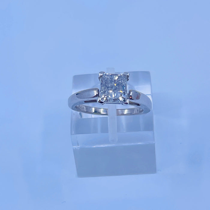 14kt White Gold 1.49ct Princess cut Solitaire, clarity enhanced