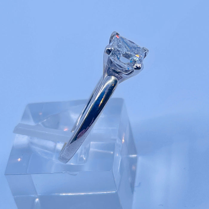 14kt White Gold 1.49ct Princess cut Solitaire, clarity enhanced