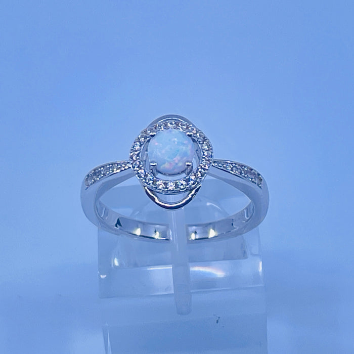 Sterling Silver Lab Opal with cz side stones