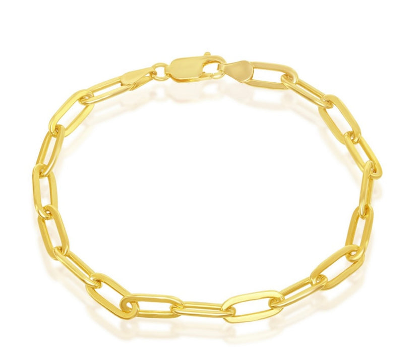 Sterling Silver 4mm 7” Paper Clip Bracelet - Gold Plated
