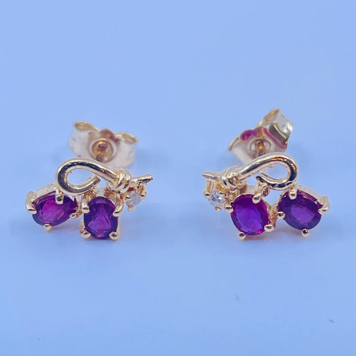 14kt Yellow Gold Ruby and Diamond Earrings