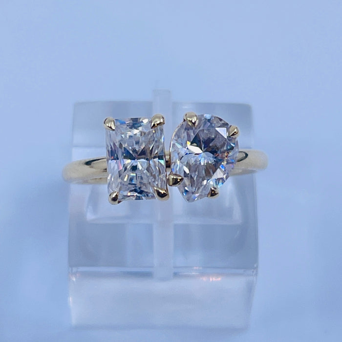 14kt Pear/Emerald cut Moissanite Ring