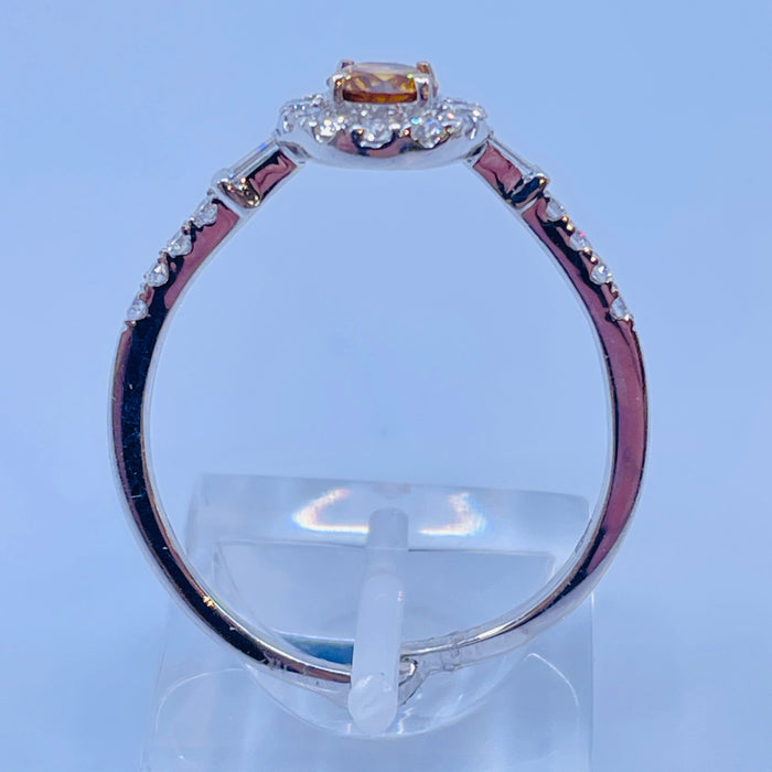 14kt White Gold halo ring with .35ct natural Orange center  .50 ctw