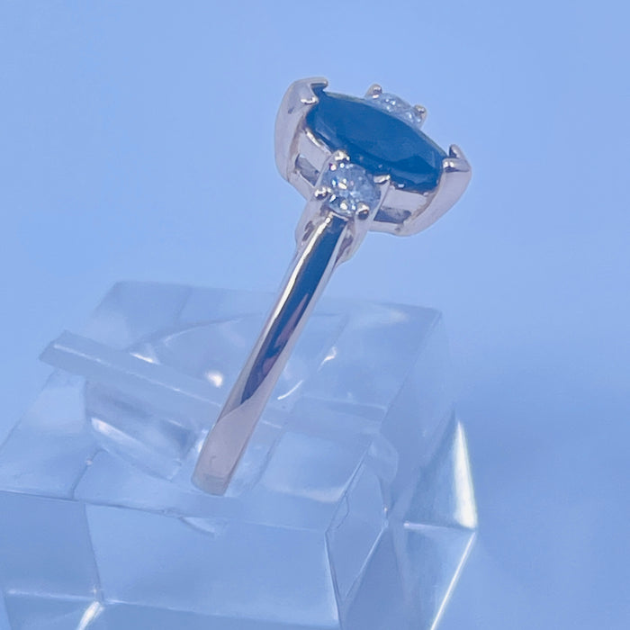 14kt Yellow Gold Marquise Blue Sapphire and Diamond ring