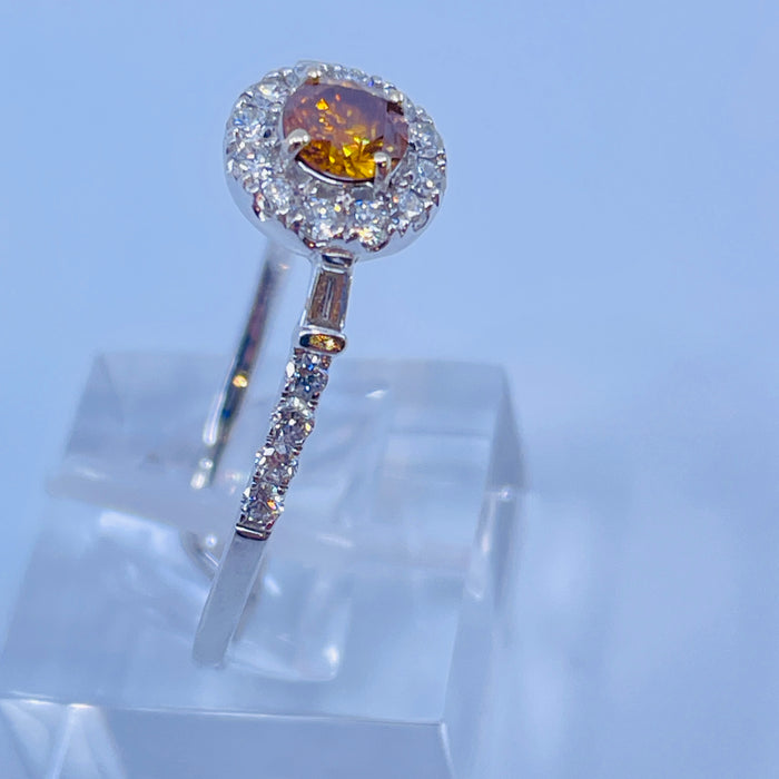 14kt White Gold halo ring with .35ct natural Orange center  .50 ctw