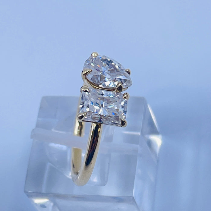 14kt Pear/Emerald cut Moissanite Ring