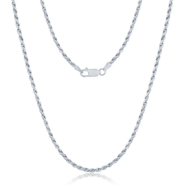 Sterling Silver 24” 2.3mm Rope Chain - Rhodium Plated