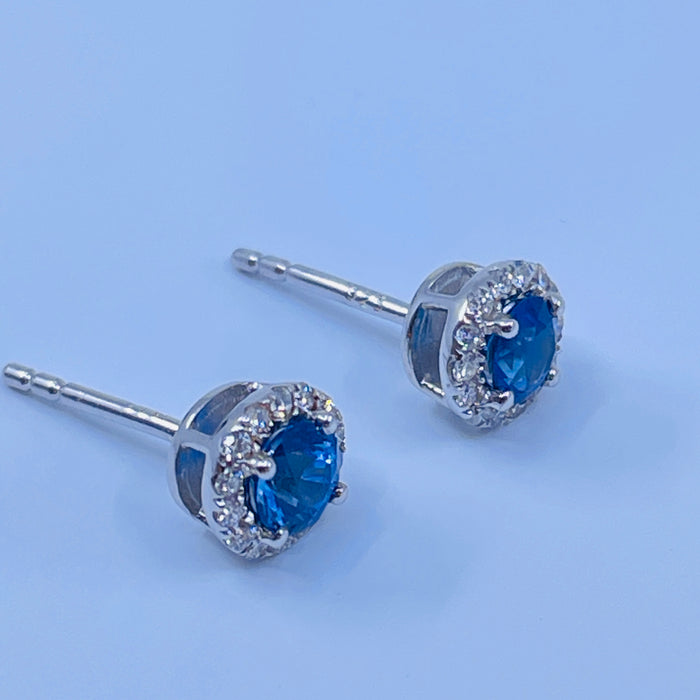 Sterling Silver Blue Sapphire and Diamond Earrings