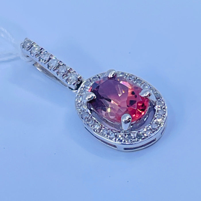 Sterling Silver Pink Tourmaline diamond Pendant