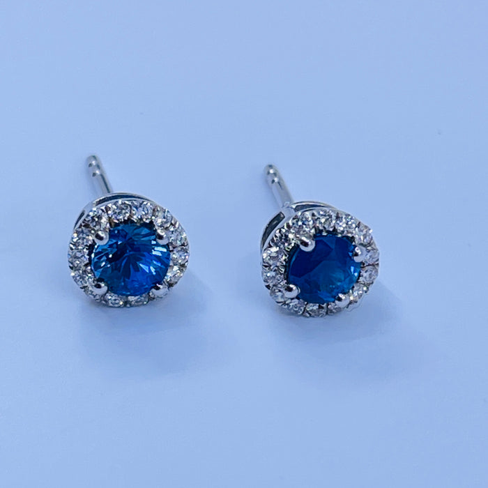 Sterling Silver Blue Sapphire and Diamond Earrings
