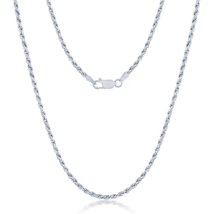 Sterling Silver 20” 2.3mm Rope Chain - Rhodium Plated