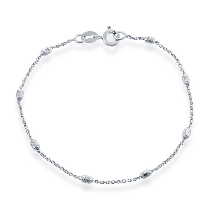 Sterling Silver Diamond Cut Oval Beads Bracelet