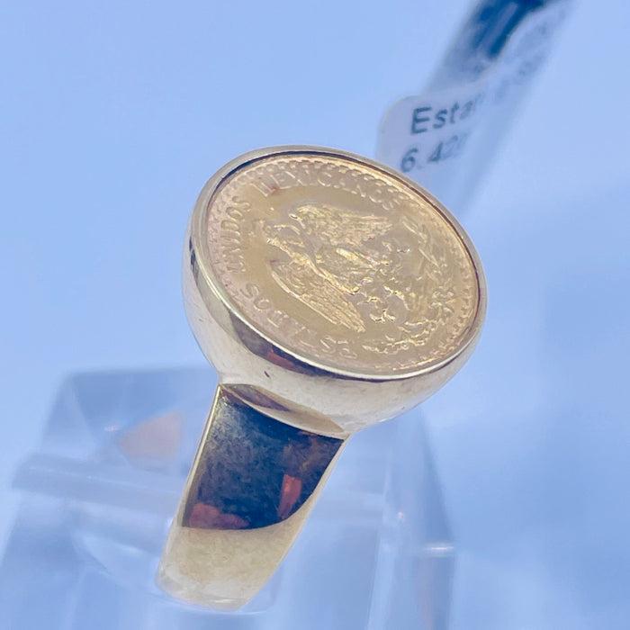 14kt signet ring with 1945 Dos Pesos coin