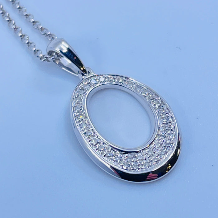 14kt White Gold Diamond Open Oval Pendant