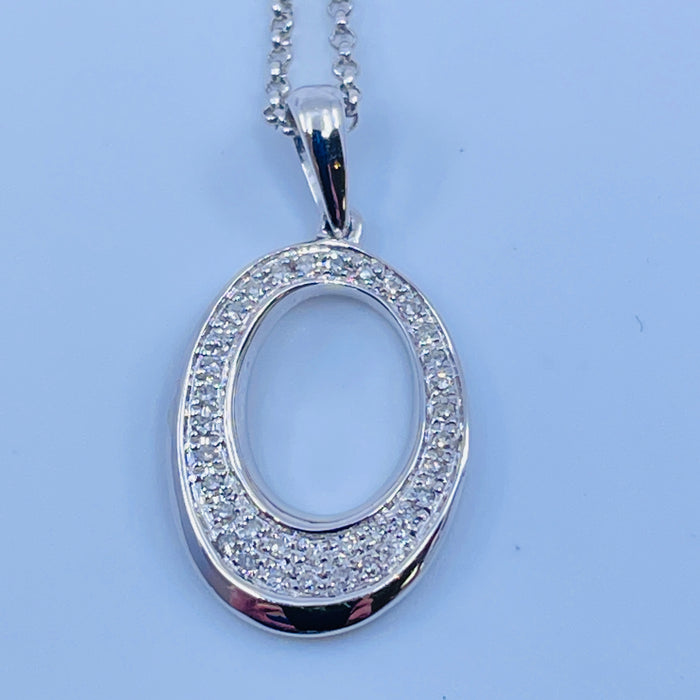 14kt White Gold Diamond Open Oval Pendant