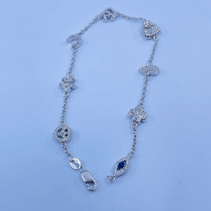 Sterling Silver “Good Luck” Bracelet, Diamond & Sapphire