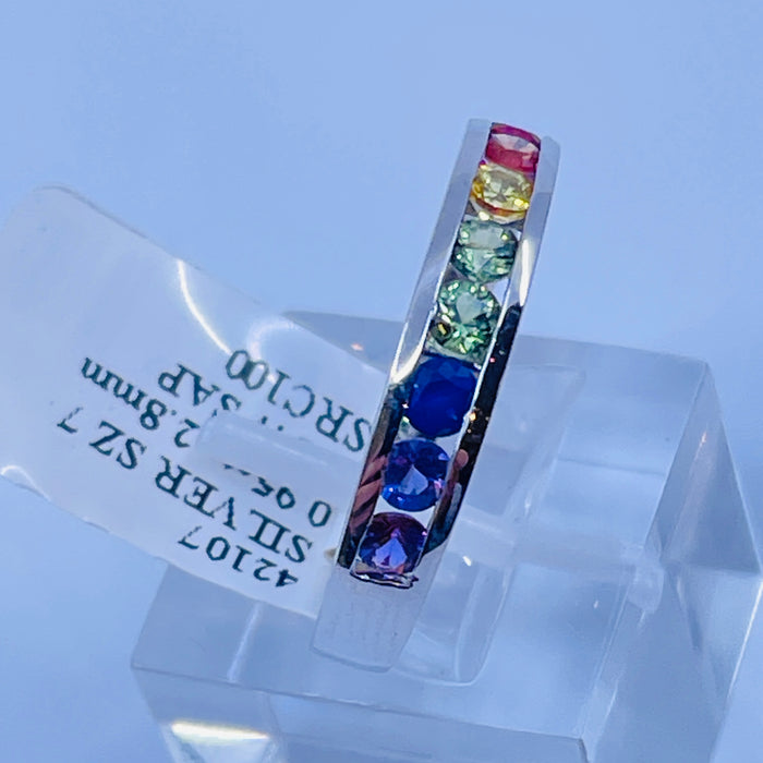 Sterling Silver Rainbow Sapphire Channel Ring