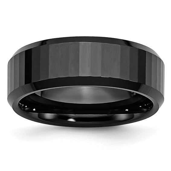 Ceramic Black Faceted Beveled Edge 8mm Polished Band size 11