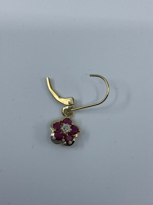 14kt Yellow gold Ruby and  diamond lever back earrings
