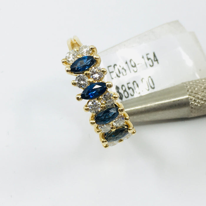 14k Yellow gold Marquise Sapphire and Diamond ring