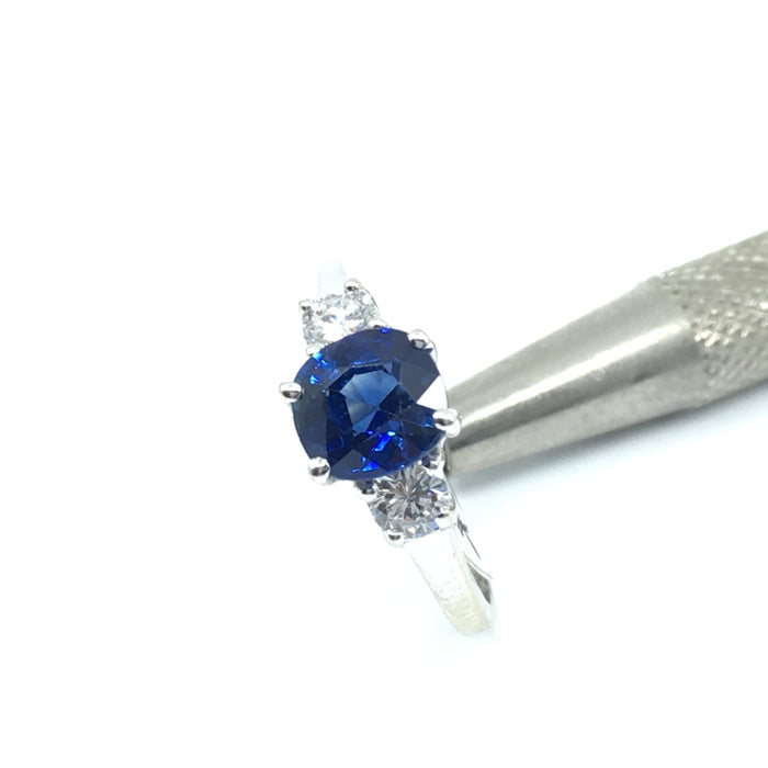 14k White gold Blue Sapphire and diamond ring